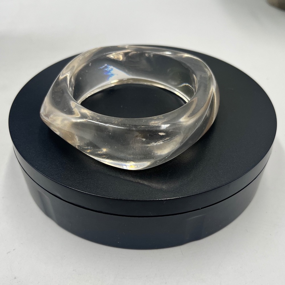 Vintage Clear Lucite Geometric Wavy Chunky Bangle Bracelet